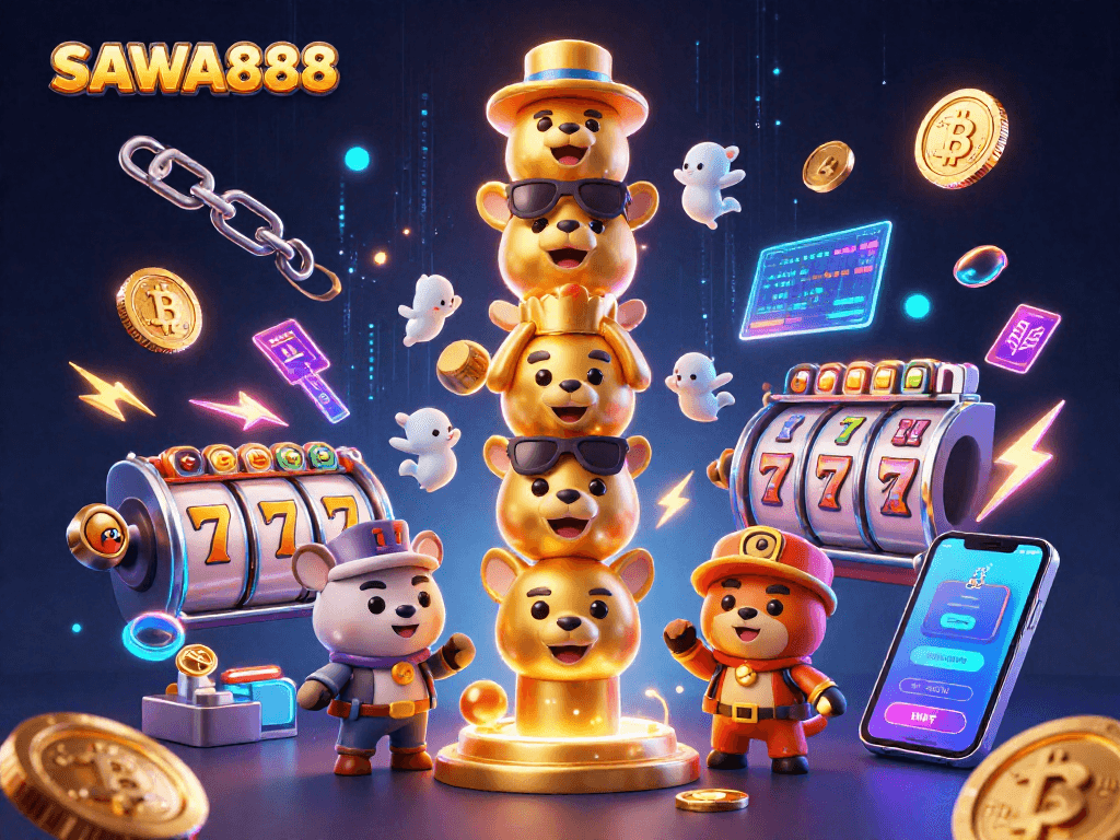 Experience thrilling gameplay on SAWA888 with a dynamic golden totem and vivid slot elements.