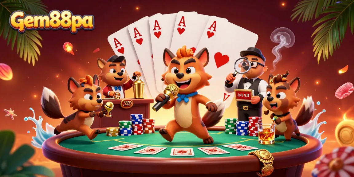 Experience the excitement at gem88pa's comedy casino club with vibrant hyena characters.