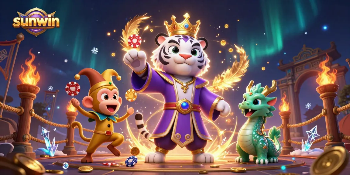 Experience the thrilling gameplay of sunwin with vibrant 3D elements and engaging characters in this casino illustration.