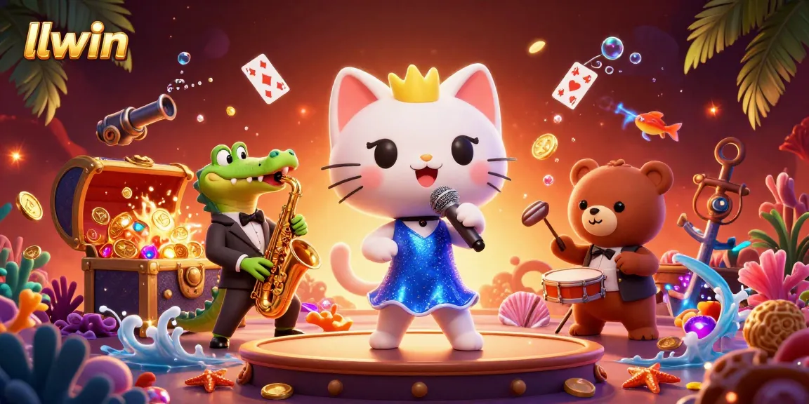 Experience llwin's vibrant casino scene featuring lively cartoon characters and rich gaming elements.
