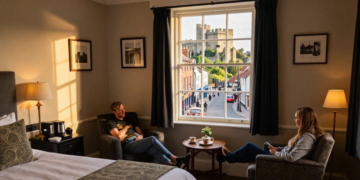 Hotel Skipton welcoming guests in a cozy en-suite room with views of Skipton Castle.