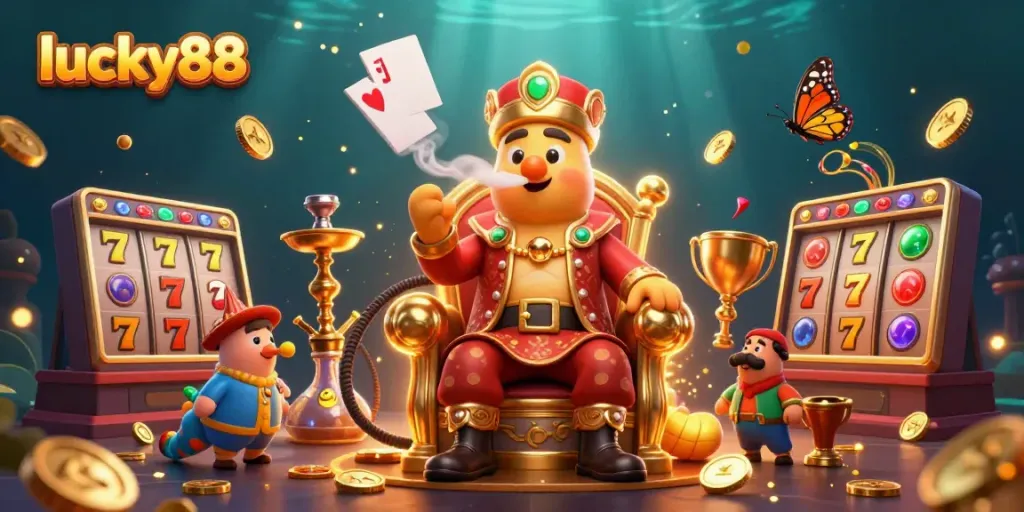 Experience exciting slot gaming action with lucky88 amidst a rich, vibrant 3D illustration.