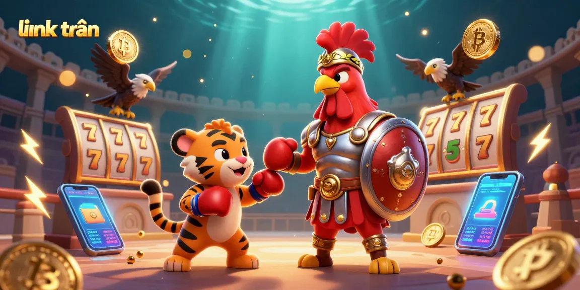 Bet big with link trần in this vibrant casino scene filled with slot machines and crypto elements.