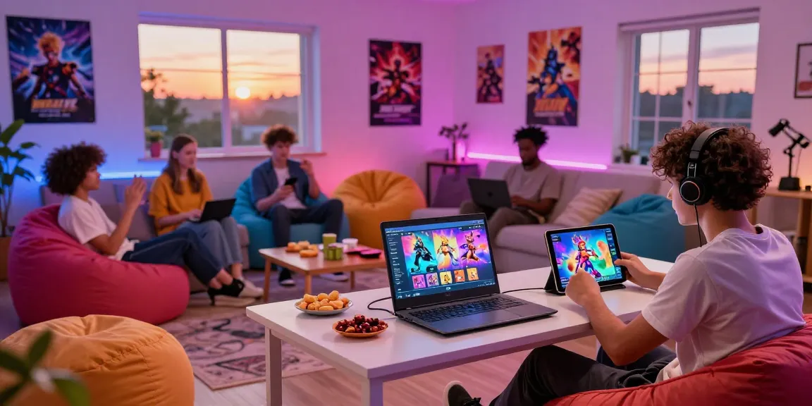 Engaging players enjoying an ero game on multiple devices in a cozy living room.