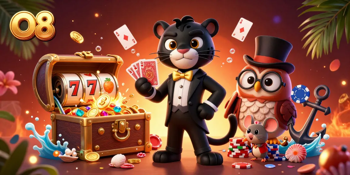 Experience thrilling wins with O8's colorful casino games featuring a stylish black panther dealer.