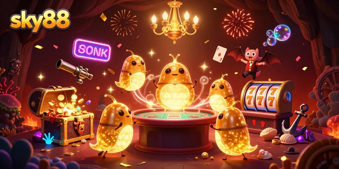 Experience thrilling games at sky88's dynamic casino with vibrant glowworms and slot excitement.
