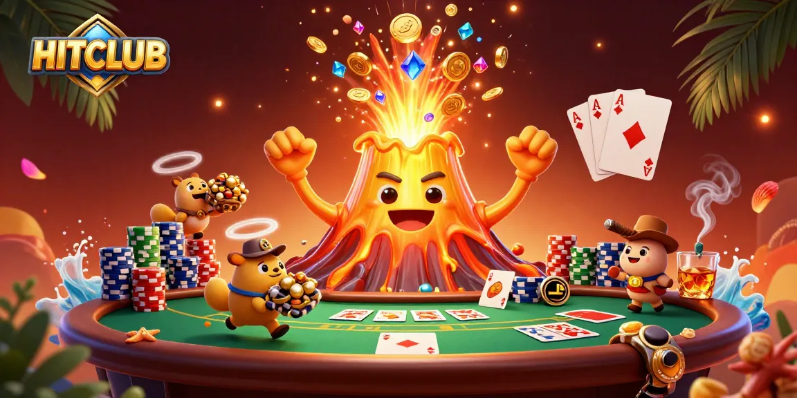 Join the excitement at HITCLUB with a vibrant 3D casino scene full of treasures and poker elements.