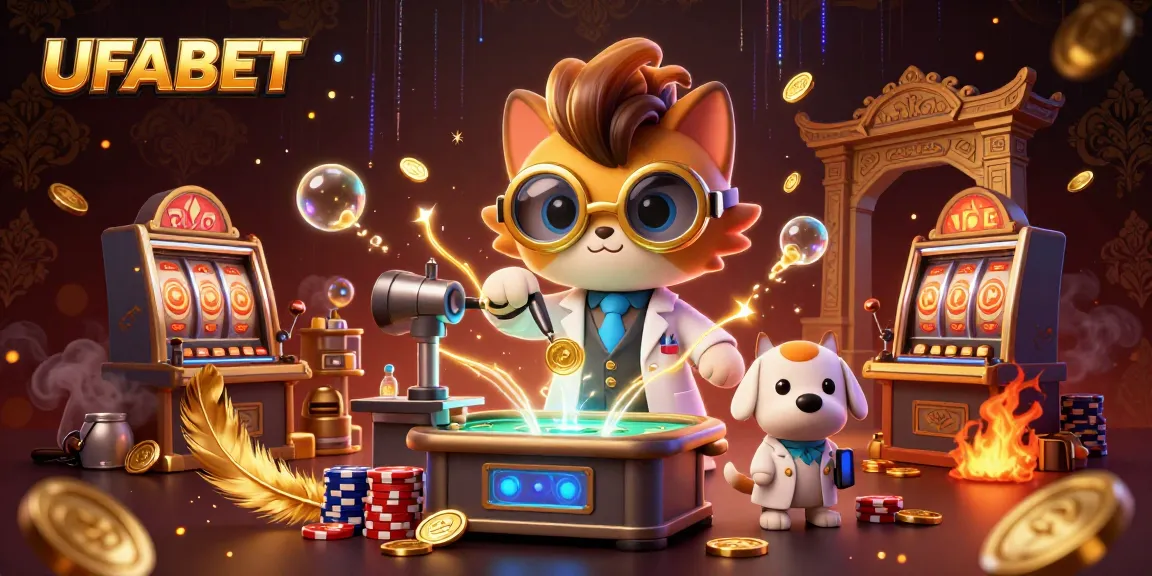 Experience the excitement of UFABET with a vibrant casino scene featuring animated characters and rich gaming elements.