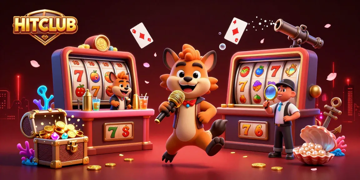 Engage in thrilling gameplay at HITCLUB with vibrant casino hyena characters, including a bartender and comedian.