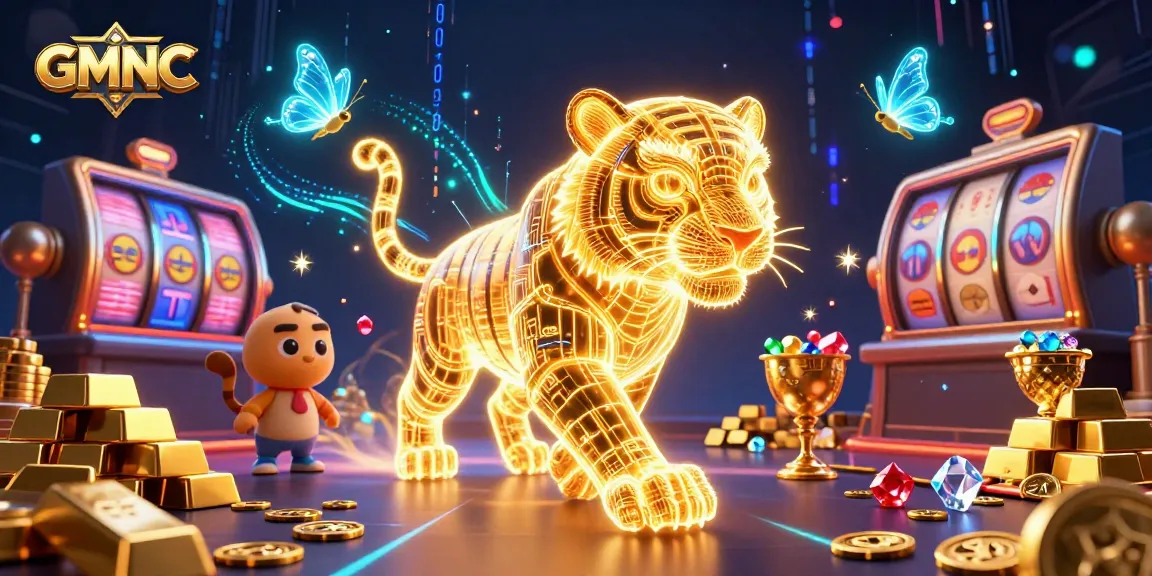 Experience winning moments with GMNC in a vibrant 3D digital casino landscape, showcasing slot excitement.