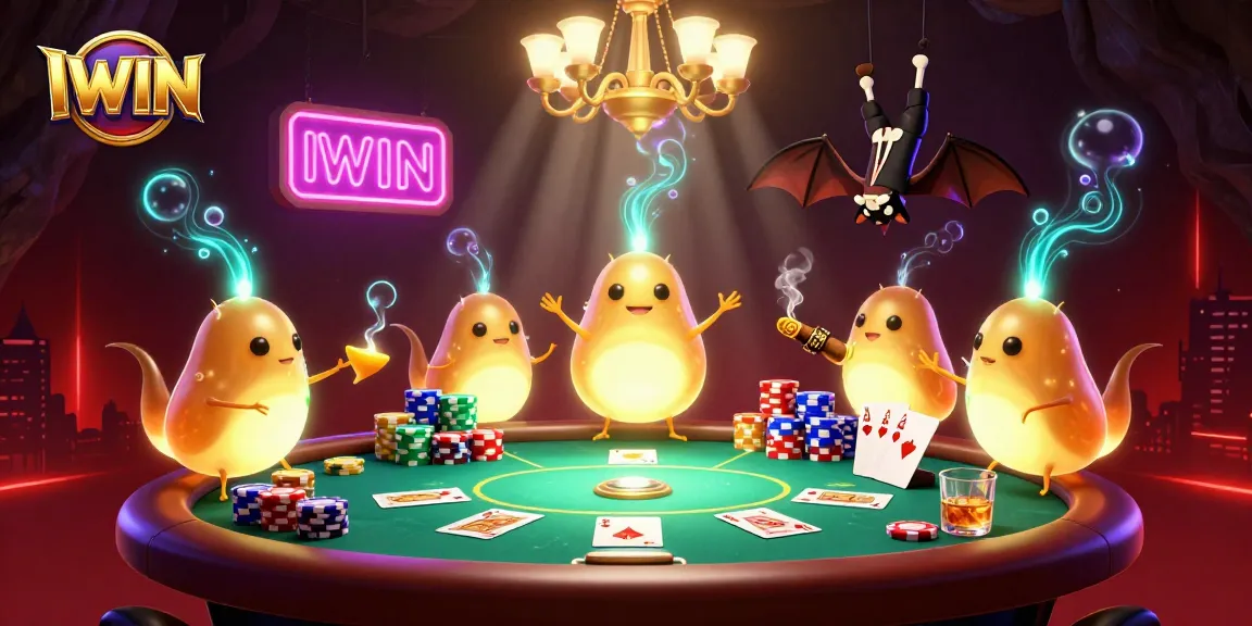 IWIN's enchanting casino scene illuminated by glowworms, engaging players in vibrant poker action.