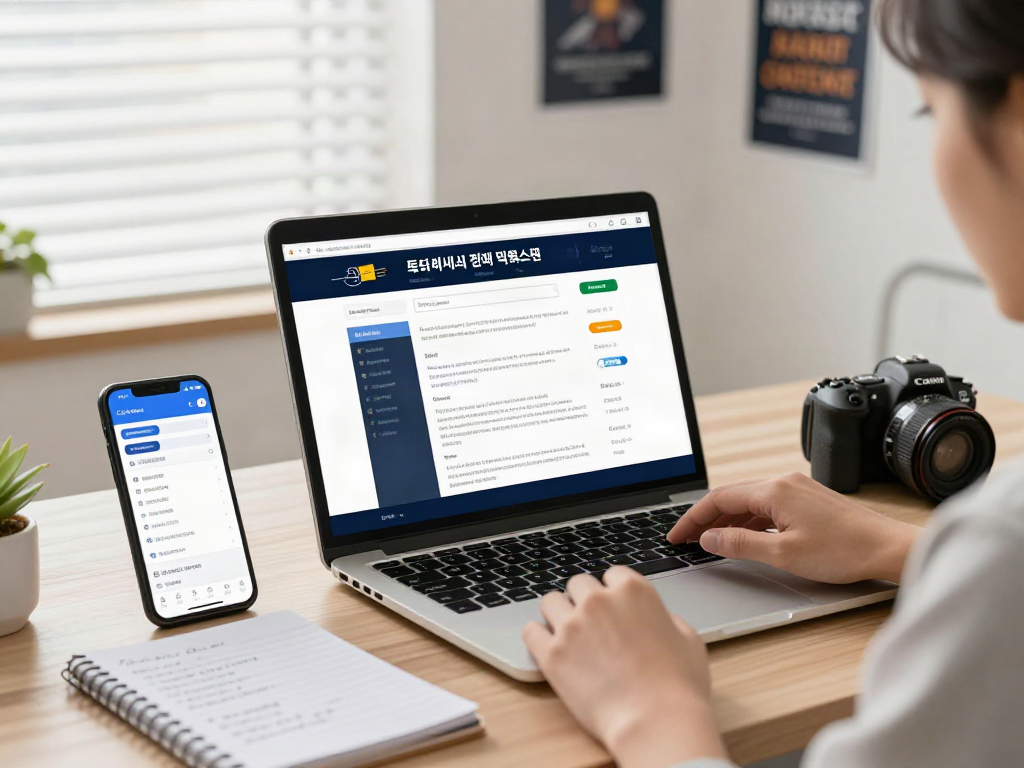 Engaging in 토토사이트 검증 먹튀스팟 verification process at a laptop, with safety ratings and user reviews.
